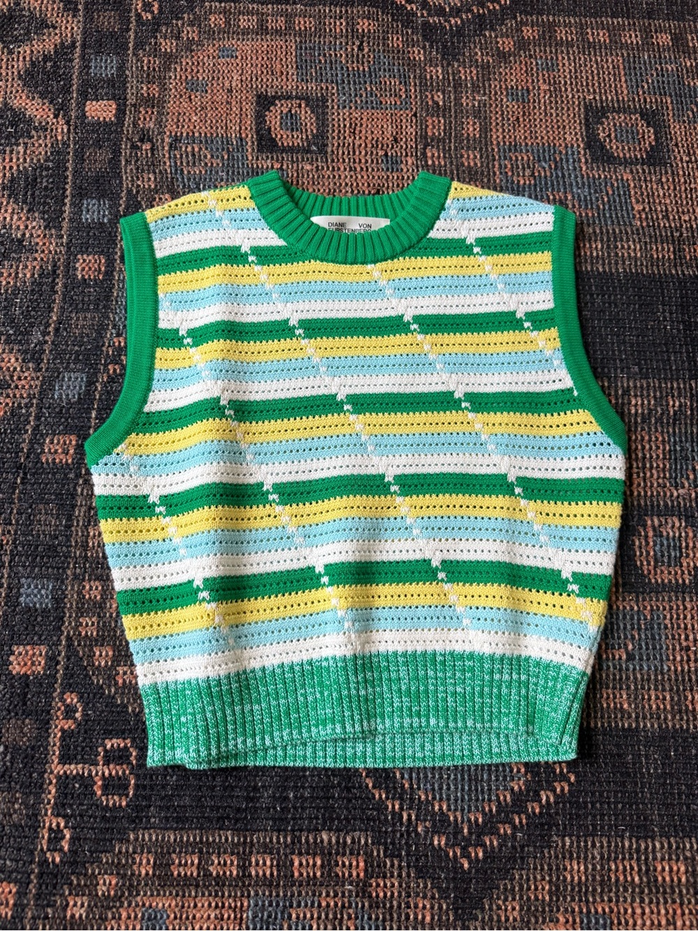 Diane Von Furstenberg Kids Striped Sleeveless Knit Vest in Green, Yellow, White